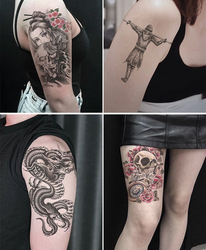 花臂纹身贴男人手臂半臂纹身腿部女防水持久刺青贴纸不反光暗黑系