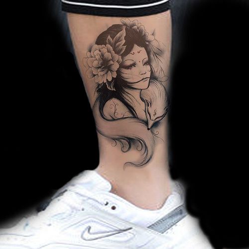 狐狸半臂艺妓新款包邮持久防水身体彩绘纹身贴逼真男女性感网红款