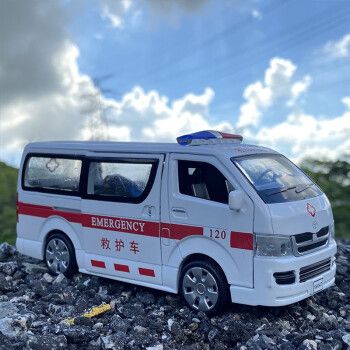 模型120救护车警车儿童金属玩具车收藏摆件礼物 白色丰田海狮救护车