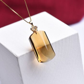 添祥 天然水晶 黄水晶无事牌吊坠 全净体巴西黄 皇冠镶嵌无事牌平安无