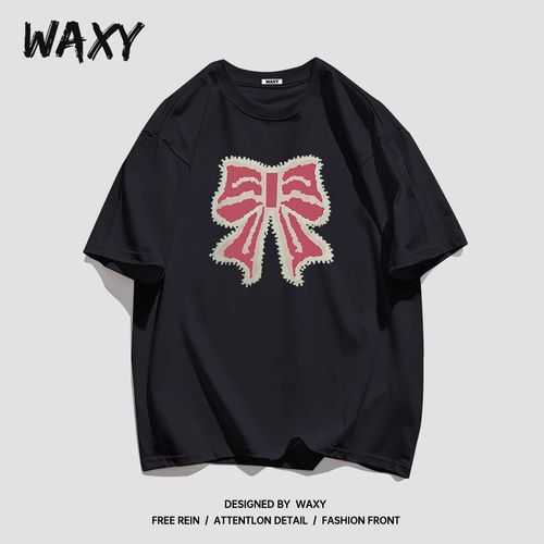 waxy夏季新款纯棉t恤2022甜美印花宽松oversize女学生ins短袖上衣