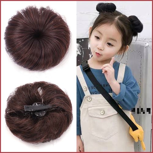 幼儿园女童表演演出头花高温丝儿童丸子头假发包一朵花发卡直发包