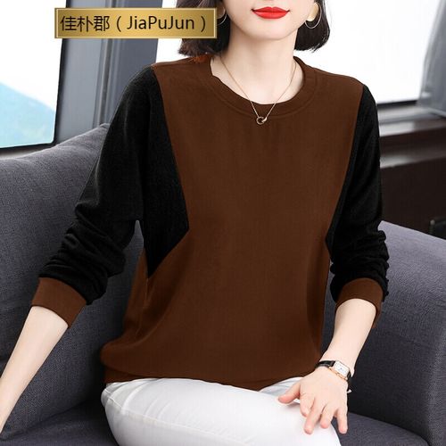 长袖t恤女2021年夏季冬新款中年胖妈妈加绒打底衫女上衣小衫宽松女装