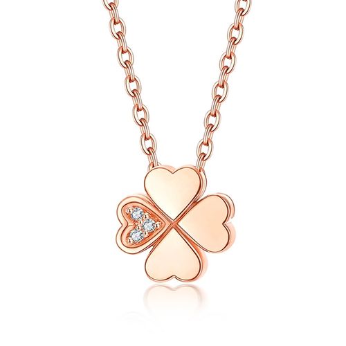 佐卡伊四叶草玫瑰18k金钻石吊坠