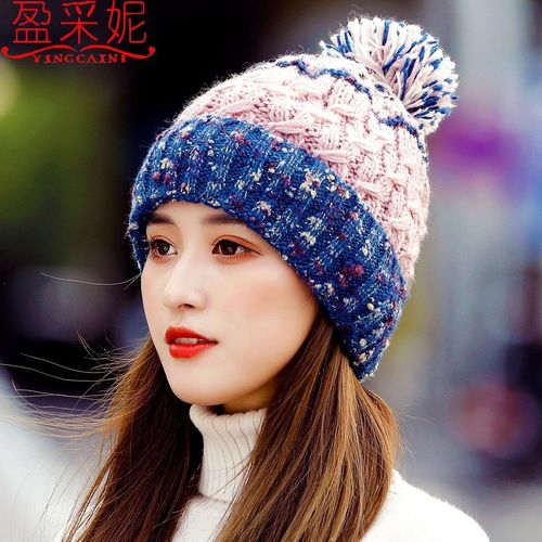 2021秋冬新款针织毛线帽子女冬季加绒加厚女士保暖帽子百搭时尚风