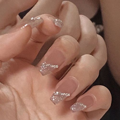 手工定制穿戴美甲成品甲片纯欲气质闪钻裸色美甲光疗甲新娘假指甲