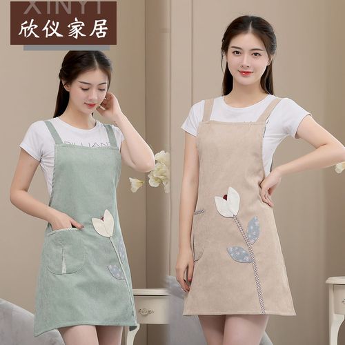 绣花家务围裙厨房围腰时尚服务员围腰酒吧咖啡西餐厅围裙防双层厚