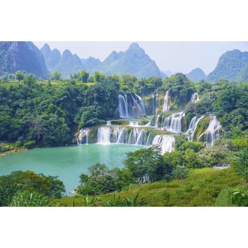 山水画客厅自粘背胶海报定制中式带背胶自粘贴画山水瀑布风水画流水生