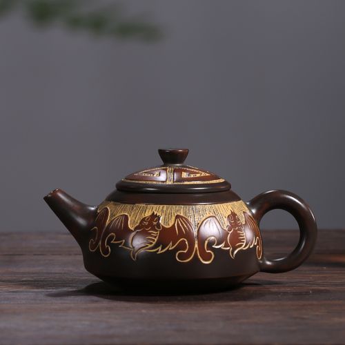 钦州坭兴陶茶壶泡茶壶 广西陶壶梁业兰纯手工茶具茶器五福临门壶