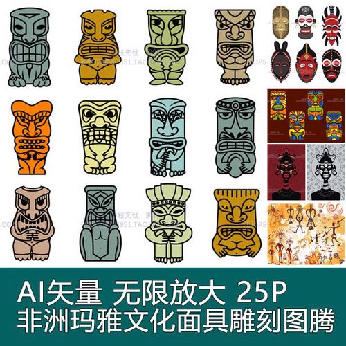 a4704矢量原始民族风非洲玛雅文化面具图腾雕刻部落 ai设计素材