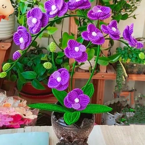 蝴蝶兰盆栽桌摆装饰品办公室摆件手工diy编织毛线材料包带教程