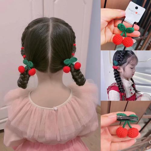 儿童樱桃发夹小女孩钩织发卡头饰网红毛线发绳