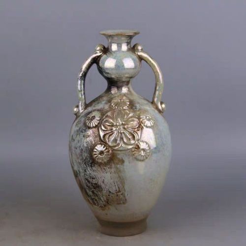 唐代银光窑金银釉堆花双耳葫芦尊仿出土文物古瓷器手工瓷古玩收藏