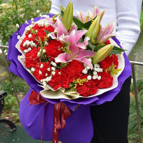 康乃馨鲜花生日教师节送老师妈妈长辈百合花束真花全国速递同城送