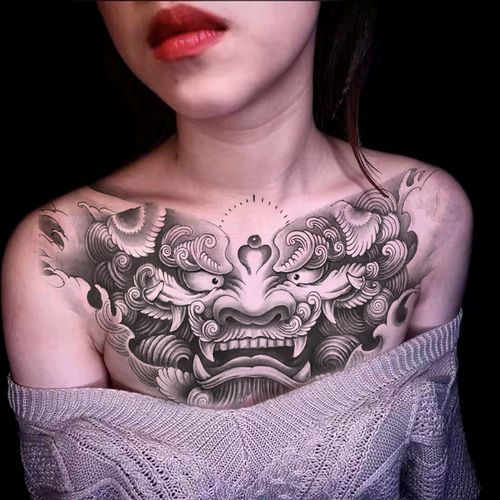 翅膀纹身贴防水男 唐狮胸甲纹身贴纸 花臂大图花胸刺青贴 逼真