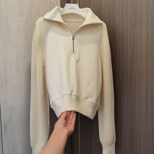 腔调十足~时尚休闲60支双股长绒棉拉链半开领针织拼接袖卫衣上衣