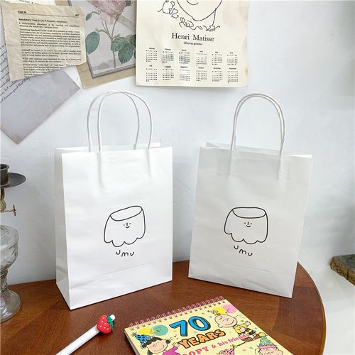 韩国ins简约布丁图案手提袋纸袋奶茶袋牛皮纸袋礼品袋包装袋