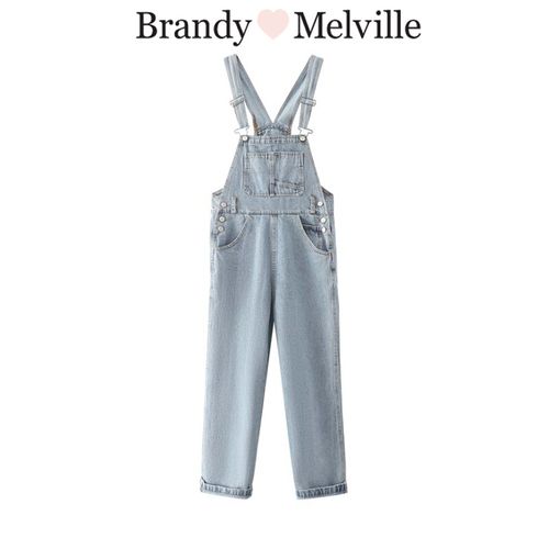 brandymelville牛仔裤女bm复古高腰宽松蓝色全棉直筒牛仔背带裤女