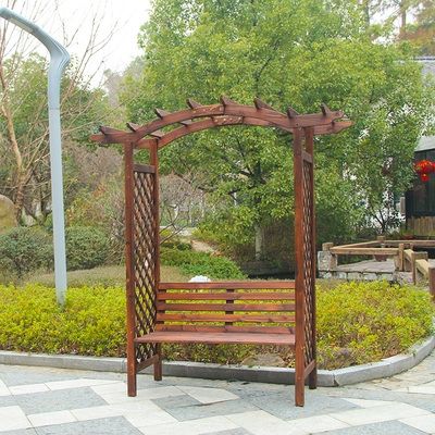 花园拱门花架户外防腐木椅子碳化公园休闲实木爬藤架庭院装饰长凳