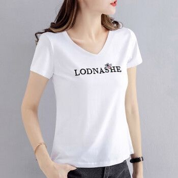 女2022年新款夏季时尚短款半袖女士上衣白色百搭体恤衫 白色-3120262