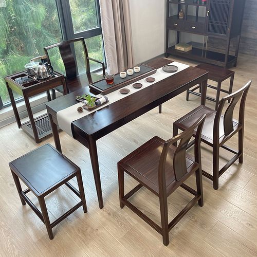 厚泽中式高端黑檀木茶桌实木茶桌椅组合家用阳台小户型功夫泡茶台