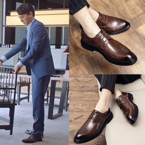 突围齐本安靳东同款棕色皮鞋尖头男鞋配西装皮鞋男士商务正装鞋子