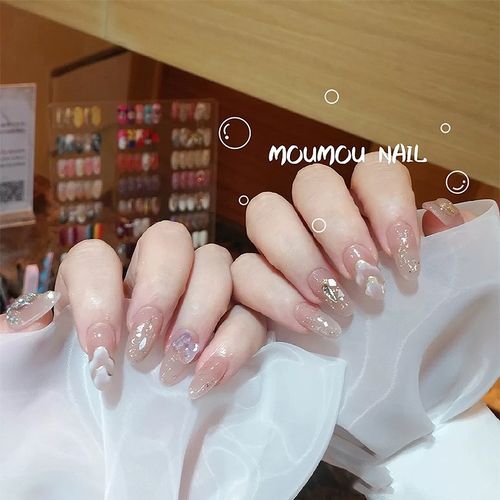 日式光疗美甲成品穿戴式女网红爆款贴片可拆卸长款显白带钻甲片夏