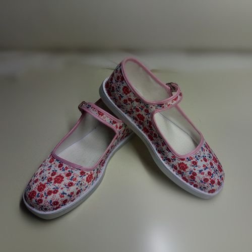 【现做】小红花女式一带方口布鞋塑料底居家工作布鞋老北京布鞋