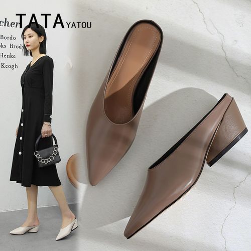 tata yatou他她丫头穆勒鞋女中跟拖鞋包头半包外穿凉拖女懒人潮拖