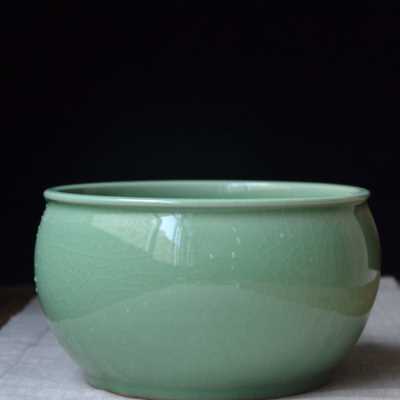 龙泉青瓷哥窑罐子 陶瓷大号汤盆金鱼缸和面盆功夫茶具茶洗 碗莲.