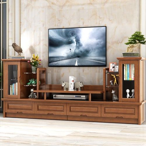 现代中式实木电视柜简约影视柜大小户型储物地柜客厅落地背景墙柜
