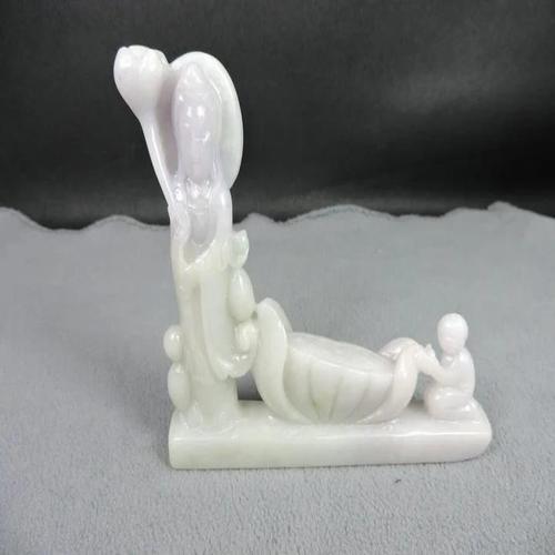 天然a货翡翠带紫罗兰色 观音童子香插摆件 老玉古玉t969