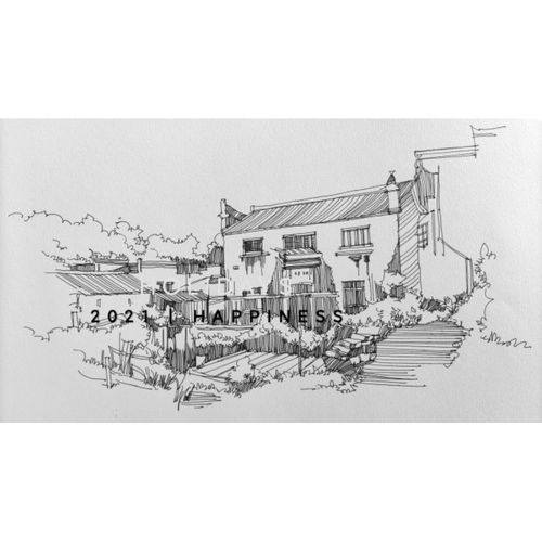 人气手绘定制转手绘写生风景速写素描宏村色彩设计铅笔画包邮