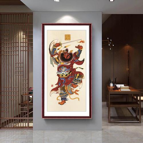 钟馗门神框画镇宅字画玄关入户实木框画自粘框卷轴字画装饰国画