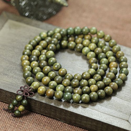 绿檀沉香檀香木108颗佛珠手串手链 6/8/mm男女情侣款绿檀香 绿檀小孔0