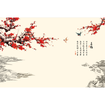 8d电视背景墙壁纸客厅梅花现代中式墙布壁画中国风大气古典影视墙
