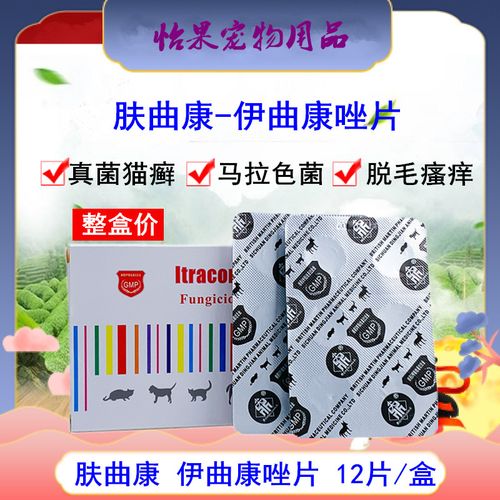 肤曲康狗狗猫咪皮肤病真菌猫癣宠物马拉色菌皮屑脱毛伊曲康唑12片