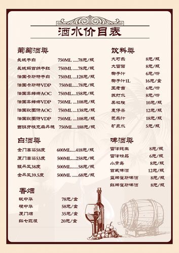 748海报印制展板写真喷绘720酒吧清吧酒楼饭店菜单酒水价目表模板