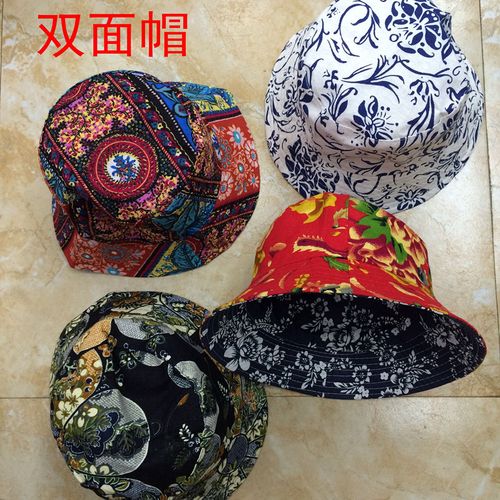 乌镇特色蓝印花布太阳帽花布遮阳帽双面帽两面戴春夏男女渔夫帽