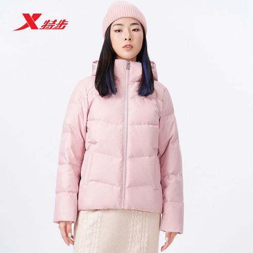特步羽绒服女正品2022冬季新款加厚保暖连帽短款棉袄外套棉衣棉服