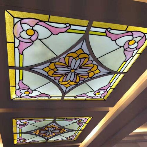 艺术玻璃教堂玻璃蒂凡尼屏风吊顶玄关隔断方形彩色玻璃装饰定做