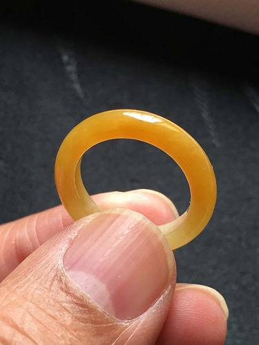 缅甸翡翠冰种满黄翡指环戒指细条女款玉戒17mma货老种黄戒14号圈