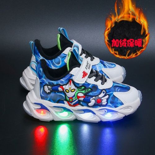 过年男童运动鞋元旦迪迦黑色小学生鞋男童.儿童亮灯鞋网面鞋发光