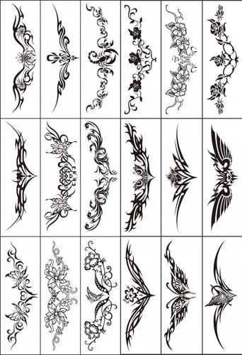 18张防水纹身贴纸男女刺青腰手臂环状图腾荆棘藤条