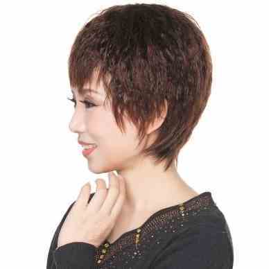 时尚妈妈假发女短发中年玉米烫中老年女士假头发帅气逼真圆脸发型