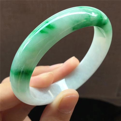 简安翡翠 53 天然翡翠飘阳绿正圈玉器镯子缅甸玉饰冰糯种青翠手镯