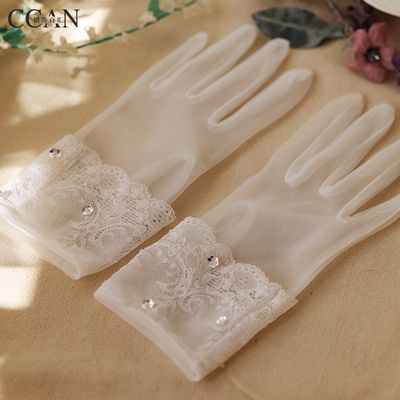 ccan新品热卖白色蕾丝镶钻手套新娘结婚饰品影楼跟妆摄影造型配饰