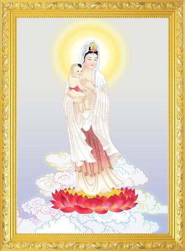 大小款 c送子观音 送子观世音菩萨像佛像画像挂像挂画贴画可带木