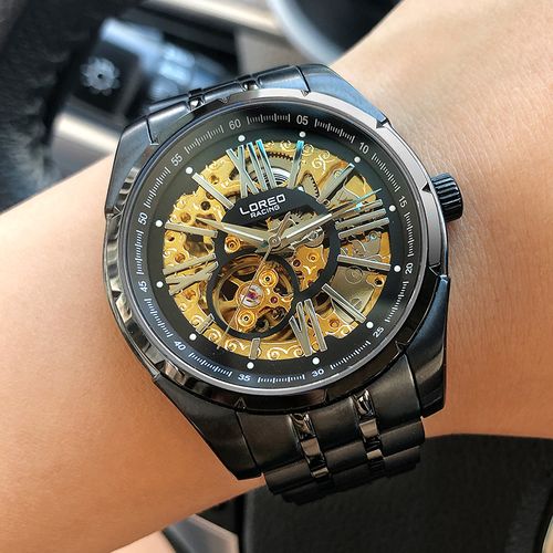 正品雷力欧手表男士防水机械表全自动钢带镂空潮流品牌商务男腕表