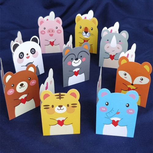 超萌动物卡通折叠小贺卡熊猫狐狸小浣熊幼儿园小朋友节日祝福留言卡片